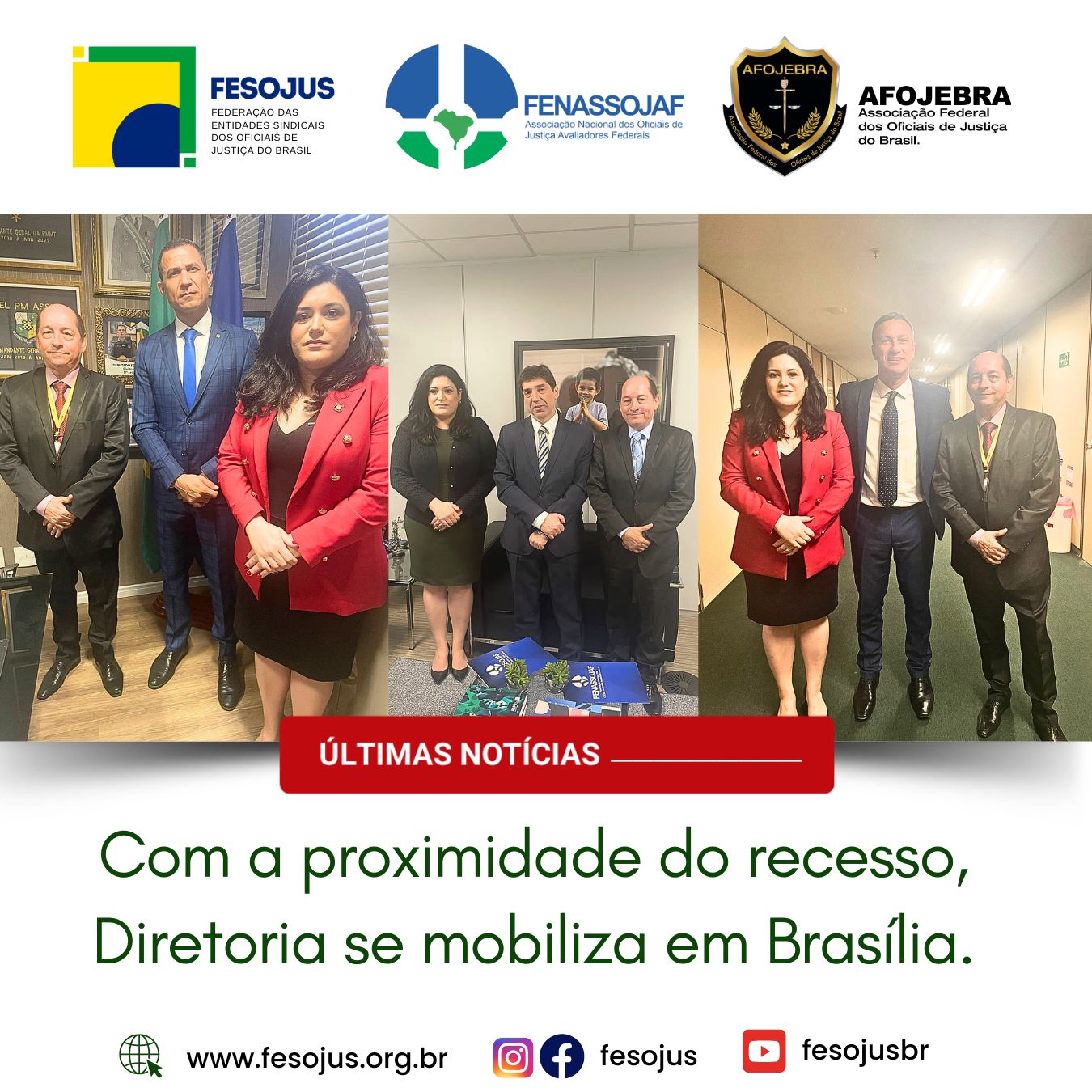 No momento, você está visualizando Com a proximidade do recesso, Diretoria se mobiliza em Brasília
