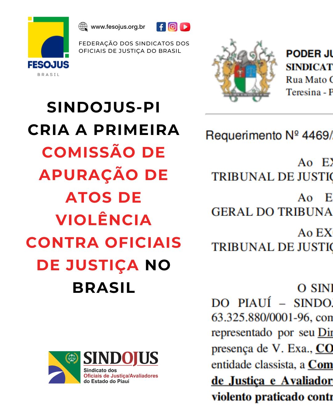No momento, você está visualizando Sindojus-PI cria a primeira Comissão de Apuração de Atos de Violência contra Oficiais de Justiça no Brasil
